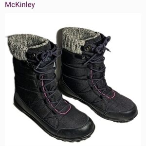 McKinley Lace Up Winter Boots Thinsulate Knit Ankle Size 8 Grey Purple